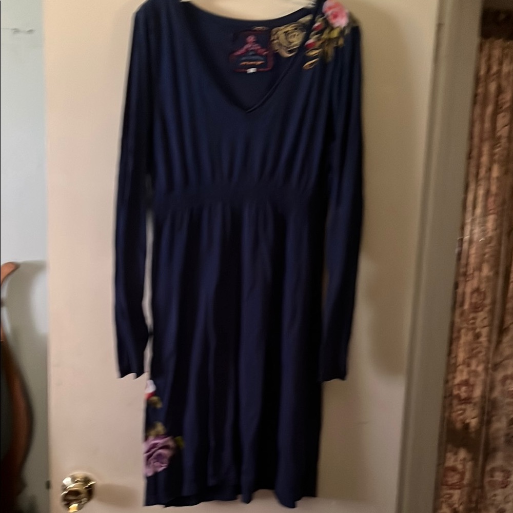 Johnny Was Blue Ruched Embellished Sundress